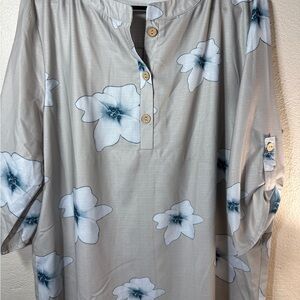 Emery Rose Stylish Gray Floral Women's Blouse XL